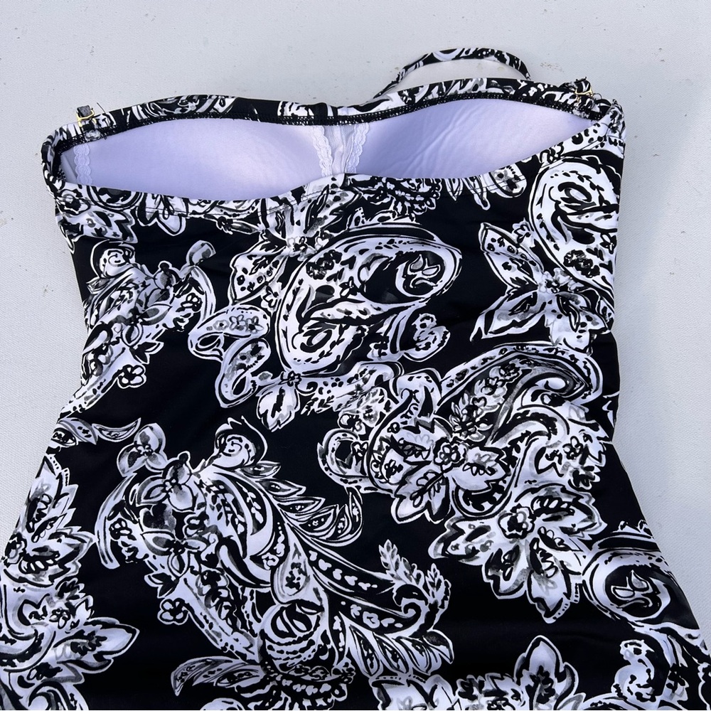 Ralph Lauren black white floral sweetheart swimsuit, size 12 - Picture 6 of 9